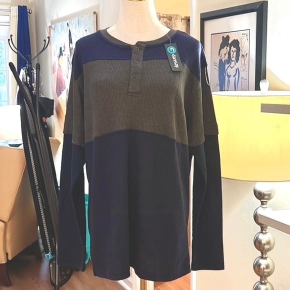 NWT,DARESAY Gray and Blue Henley Stretch Knit Shirt, Back to School,SizeL/XL - Picture 6 of 8